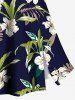 Jupe trapèze fendue hawaïenne grande taille à imprimé feuilles tropicales et fleurs d'hibiscus - Noir 5X