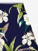 Jupe trapèze fendue hawaïenne grande taille à imprimé feuilles tropicales et fleurs d'hibiscus - Noir 5X