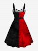 Plus Size Ink Painting Skull Ripped Two Tone Feather Wings Print Halloween Costume Button A Line Dress with Removable Belt -  