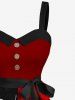 Plus Size Ink Painting Skull Ripped Two Tone Feather Wings Print Halloween Costume Button A Line Dress with Removable Belt -  