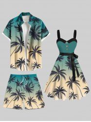 Coconut Tree Ombre Print Plus Size Matching Hawaii Beach Outfit For Couples -  