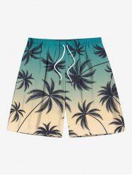 Short de plage hawaïen grande taille à imprimé cocotiers ombré et poches avec cordon de serrage pour homme - Vert 7XL