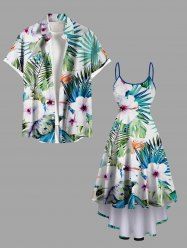 Tropical Leaf Flowers Print Plus Size Matching Hawaii Beach Outfit For Couples -  