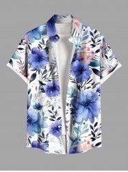 Plus Size Flowers Leaf Print Buttons Pocket Hawaii Shirt For Men -  
