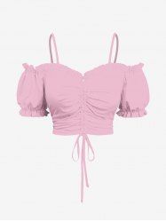 Haut caraco froncé à volants et épaules dénudées grande taille - Rose clair S