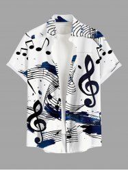 Chemise hawaïenne grande taille à boutons et poches, imprimé notation musicale, pour homme - Blanc 5XL