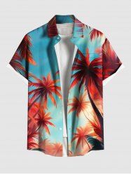 Plus Size Coconut Tree Sky Print Hawaii Button Pocket Shirt For Men -  