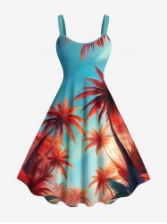 Robe débardeur trapèze hawaïenne grande taille à imprimé cocotiers et ciel - Bleu S