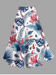 Jupe hawaïenne fendue à imprimé feuilles tropicales et fleurs grande taille - Bleu 1X