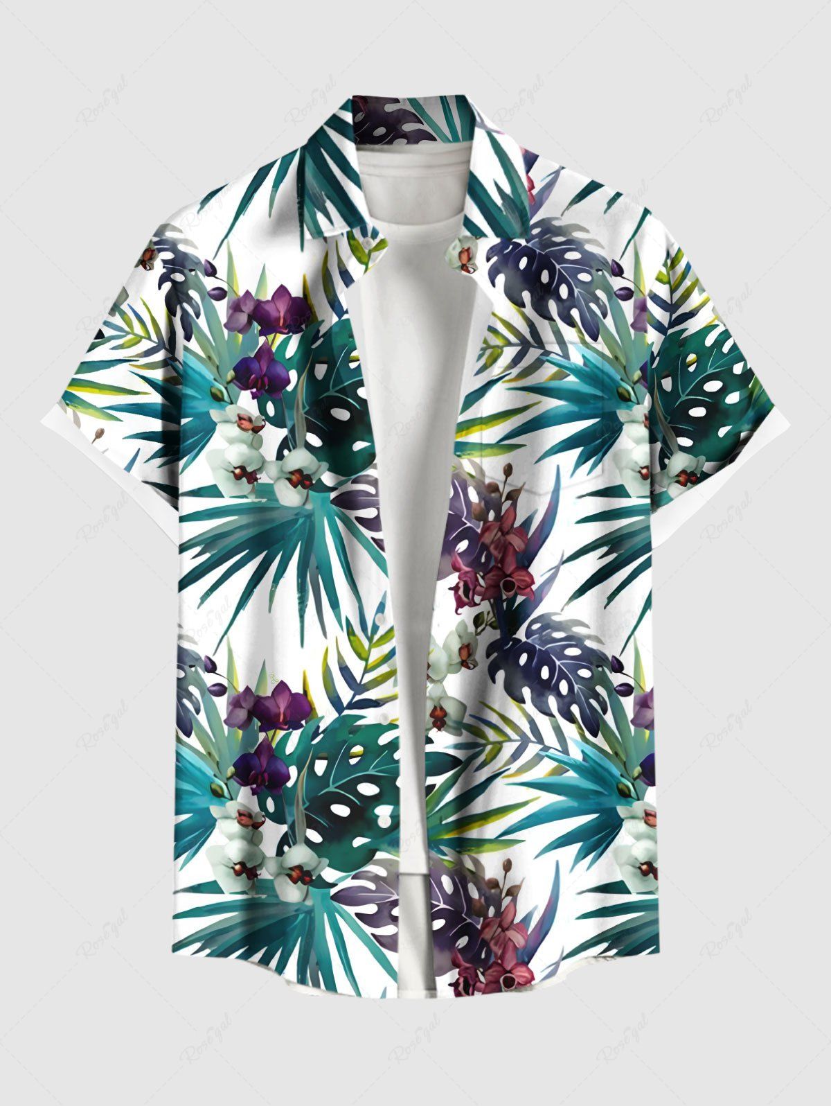 Chemise hawaïenne grande taille à imprimé feuilles tropicales et fleurs pour homme Vert M
