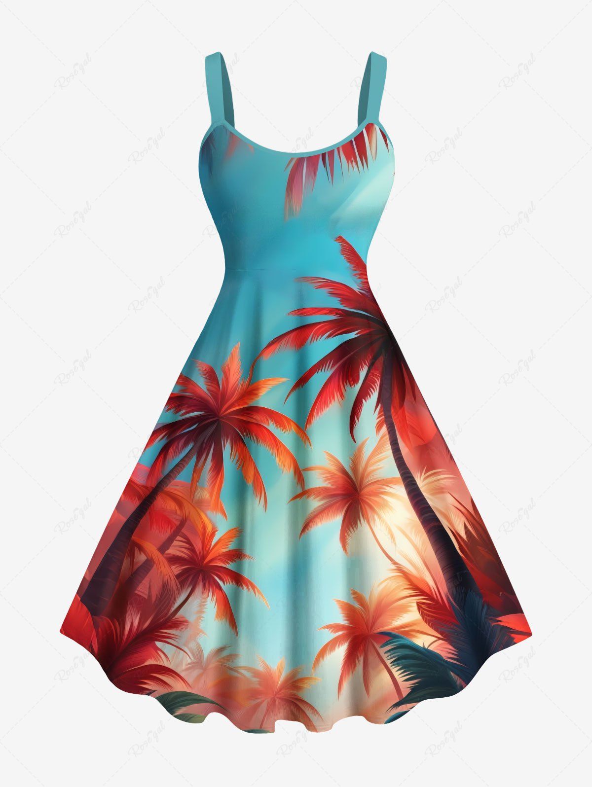 Shop Plus Size Coconut Tree Sky Print Hawaii A Line Tank Dress  