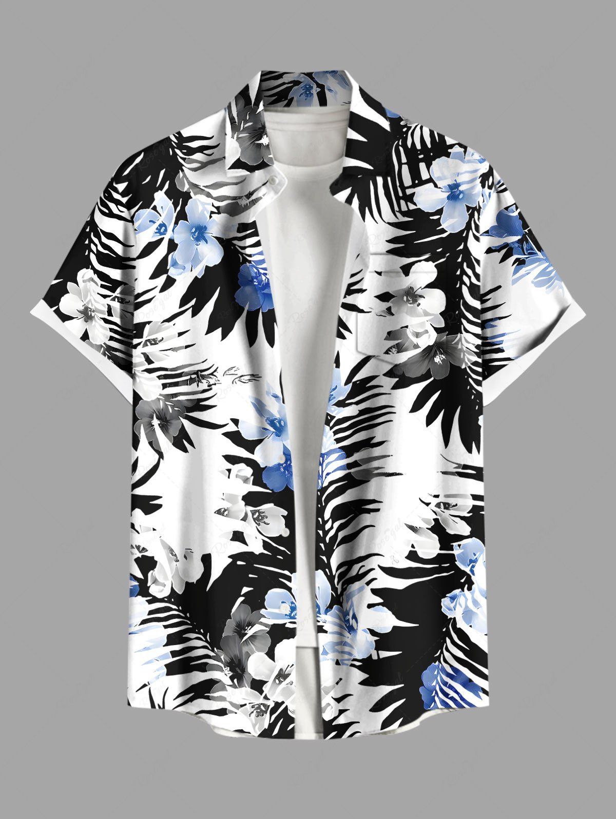 Chemise hawaïenne grande taille à imprimé feuilles tropicales et fleurs pour homme Blanc M