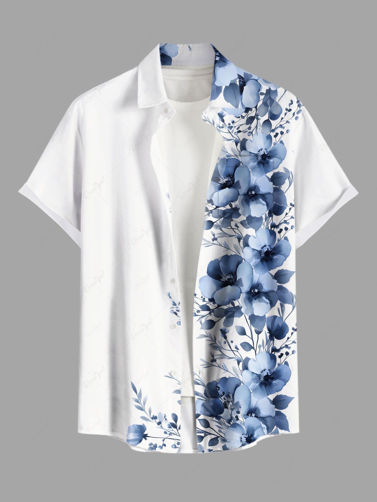 Chemise hawaïenne grande taille à imprimé fleurs et feuilles, avec poches et boutons, pour homme Blanc 5XL