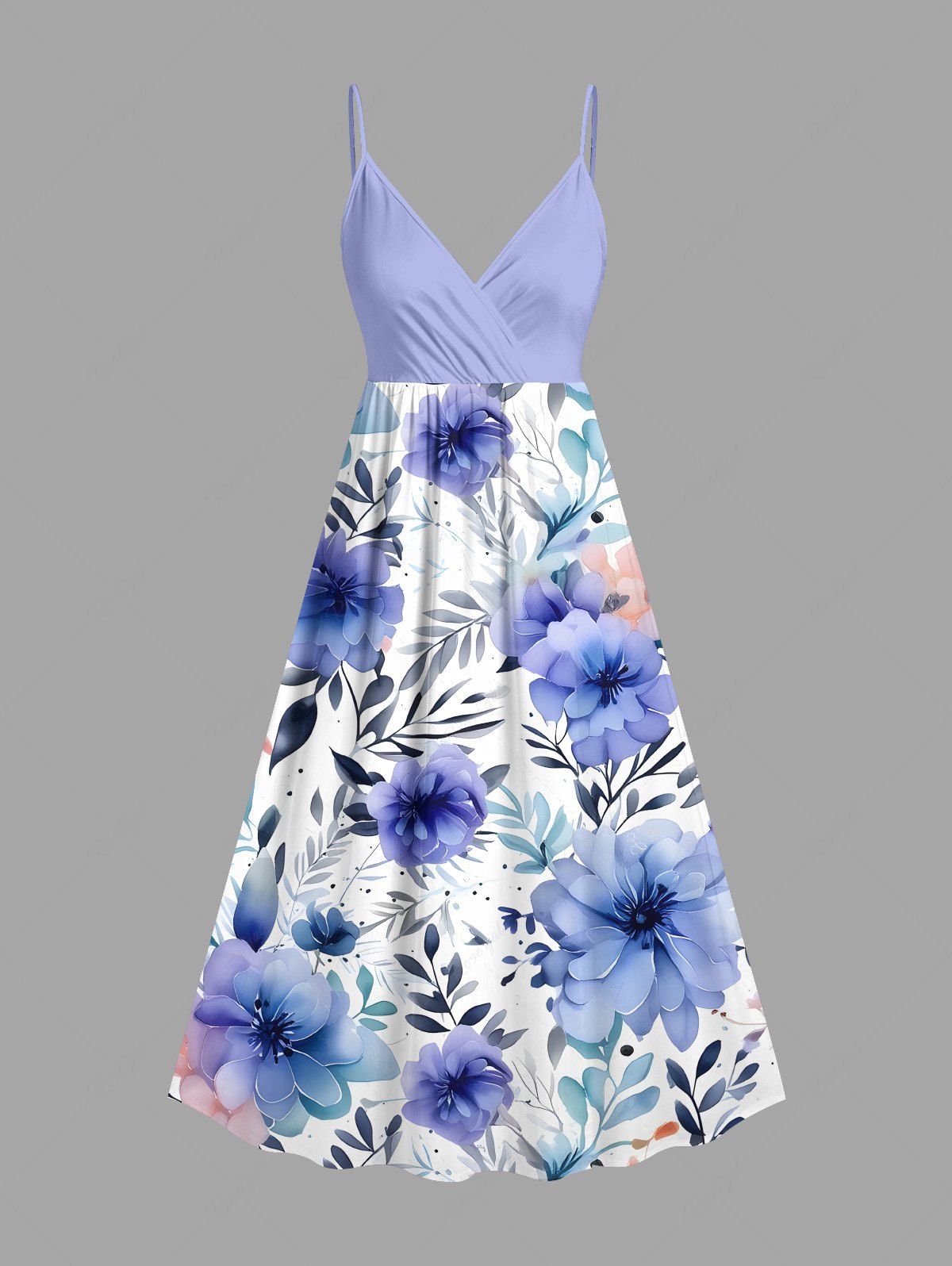 Robe camisole hawaïenne à imprimé fleurs et feuilles grande taille Violet clair XXS