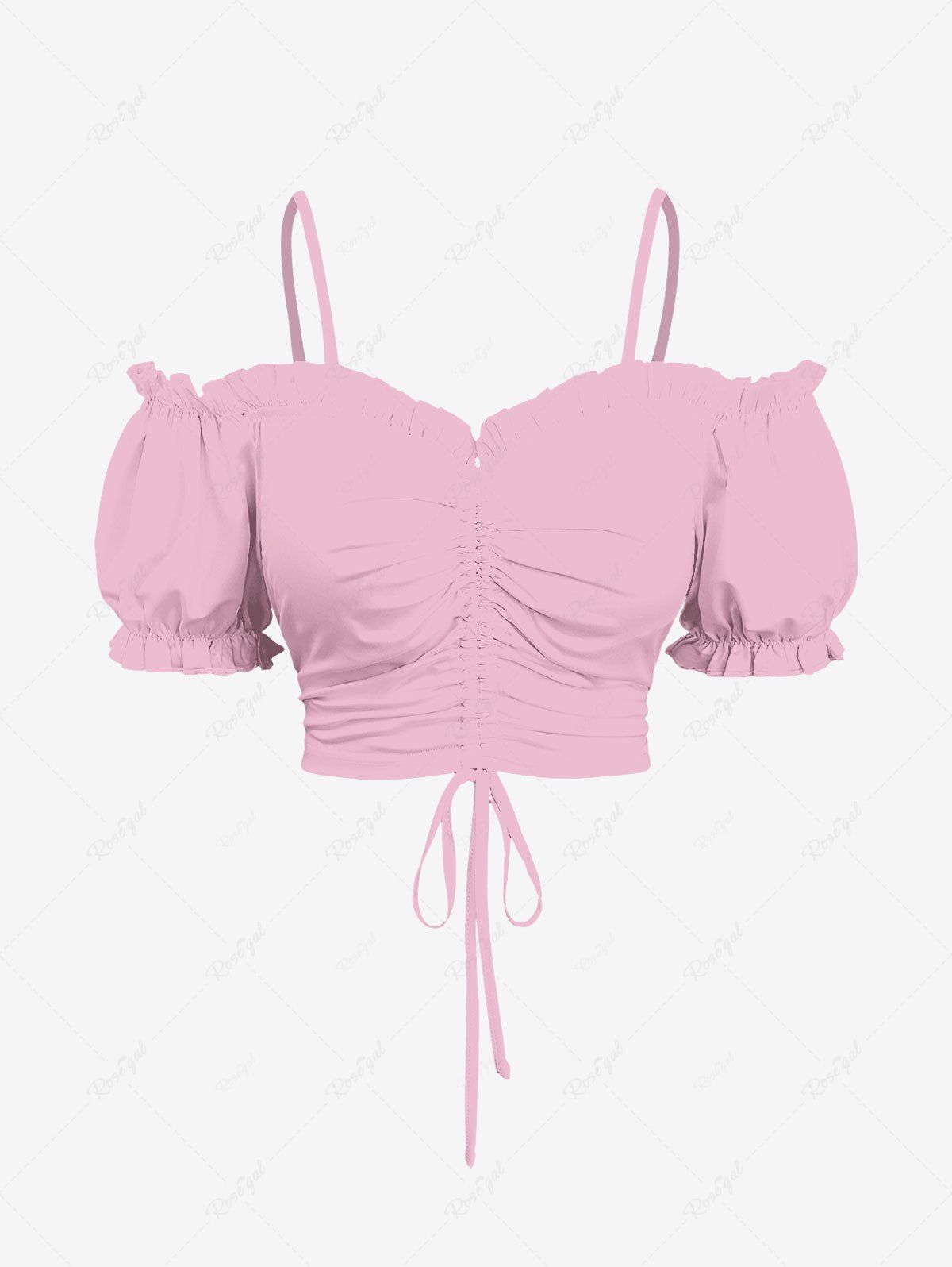 Fancy Plus Size Cinched Ruched Ruffles Cold Shoulder Cami Top  