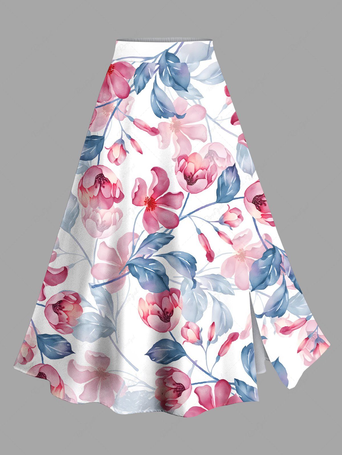Chic Plus Size Flowers Tropical Leaf Print Split Hawaii Skirt  