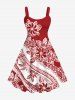 Tenue de plage hawaïenne assortie grande taille à imprimé ethnique, motif feuilles tropicales et fleurs d'hibiscus, pour couples - Rouge 