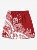 Tenue de plage hawaïenne assortie grande taille à imprimé ethnique, motif feuilles tropicales et fleurs d'hibiscus, pour couples - Rouge 