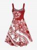 Tenue de plage hawaïenne assortie grande taille à imprimé ethnique, motif feuilles tropicales et fleurs d'hibiscus, pour couples - Rouge 
