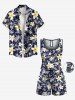 Matching Hawaii Shirt and Romper Plus Size Beach Outfit Tropical Leaf Hibiscus Printed for Couples -  