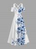 Flowers Leaf Print Plus Size Matching Hawaii Beach Outfit For Couples -  