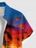 Plus Size Coconut Tree Sunset Sea Waves Print Hawaii Button Pocket Shirt For Men -  