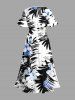 Plus Size Tropical Leaf Flower Print Hawaii Split Pocket A Line Midi Dress -  