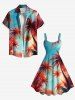 Robe débardeur trapèze hawaïenne grande taille à imprimé cocotiers et ciel - Bleu S