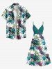 Plus Size Tropical Leaf Flower Print Hawaii Surplice A Line Cami Dress -  