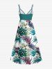 Plus Size Tropical Leaf Flower Print Hawaii Surplice A Line Cami Dress -  