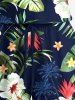 Plus Size Coconut Tree Tropical Leaf Hibiscus Flower Printe Hawaii Drawstring Pocket Romper -  