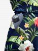 Plus Size Coconut Tree Tropical Leaf Hibiscus Flower Printe Hawaii Drawstring Pocket Romper -  