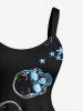 Plus Size Skull Leaf Flower Print Halloween Costume A Line Tank Dress -  