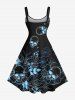 Plus Size Skull Leaf Flower Print Halloween Costume A Line Tank Dress -  