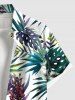 Plus Size Tropical Leaf Flower Print Hawaii Button Pocket Shirt For Men -  