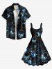 Plus Size Skull Leaf Flower Print Halloween Costume A Line Tank Dress -  