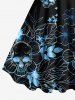Plus Size Skull Leaf Flower Print Halloween Costume A Line Tank Dress -  