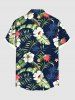 Plus Size Coconut Tree Tropical Leaf Hibiscus Flower Print Hawaii Button Pocket Shirt For Men -  