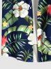 Plus Size Coconut Tree Tropical Leaf Hibiscus Flower Print Hawaii Button Pocket Shirt For Men -  