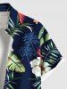 Plus Size Coconut Tree Tropical Leaf Hibiscus Flower Print Hawaii Button Pocket Shirt For Men -  