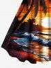 Plus Size Coconut Tree Sunset Sea Waves Print Hawaii A Line Tank Dress -  