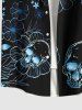 Plus Size Skull Leaf Flower Print Halloween Button Pocket Shirt For Men -  