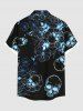 Plus Size Skull Leaf Flower Print Halloween Button Pocket Shirt For Men -  