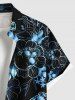 Plus Size Skull Leaf Flower Print Halloween Button Pocket Shirt For Men -  