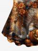 T-shirt grande taille imprimé citrouille, lanterne, chat et fleur pour femme, pour Halloween - Noir XS