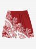 Short de plage hawaïen grande taille à imprimé ethnique, feuilles tropicales, hibiscus et fleurs, avec cordon de serrage, pour homme - Rouge 4XL