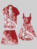 Short de plage hawaïen grande taille à imprimé ethnique, feuilles tropicales, hibiscus et fleurs, avec cordon de serrage, pour homme - Rouge 5XL