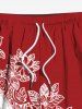 Short de plage hawaïen grande taille à imprimé ethnique, feuilles tropicales, hibiscus et fleurs, avec cordon de serrage, pour homme - Rouge 5XL