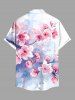 Plus Size Watercolor Peach Blossom Flowers Print Buttons Pocket Hawaii Shirt For Men -  