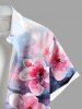 Plus Size Watercolor Peach Blossom Flowers Print Buttons Pocket Hawaii Shirt For Men -  
